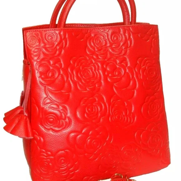 Red Embossed Floral Handbag NWOT - Picture 2 of 12